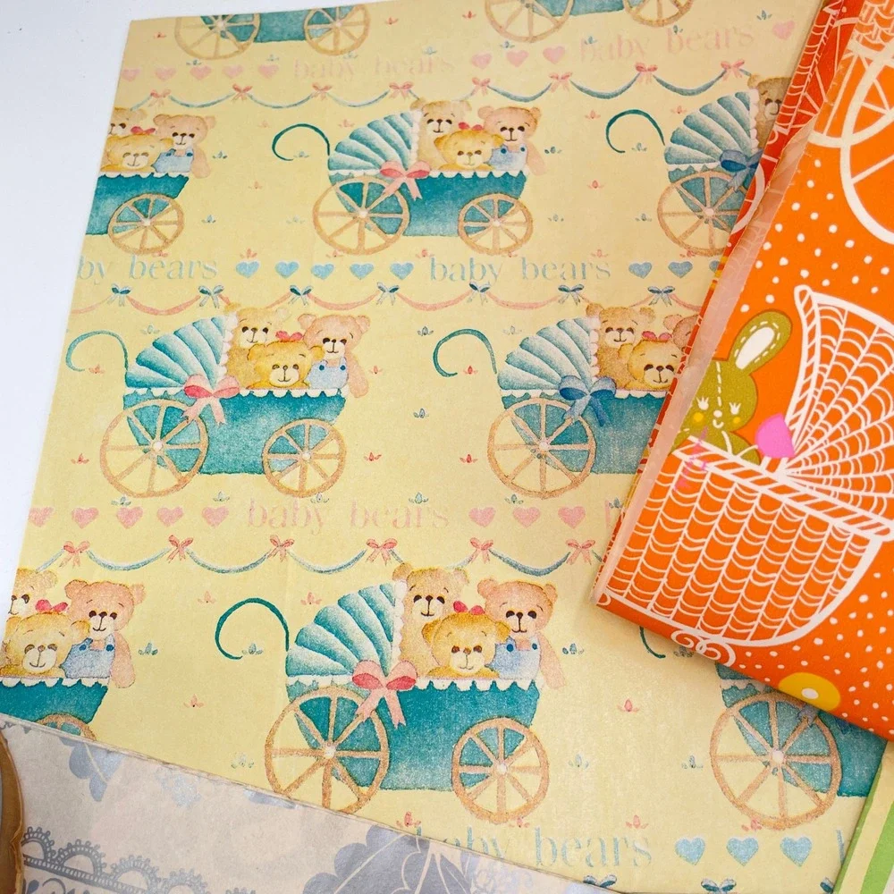Vtg Variety Gift Wrap 4 Ribbon Lot Baby Wedding Shower Mid Century Junk Journal